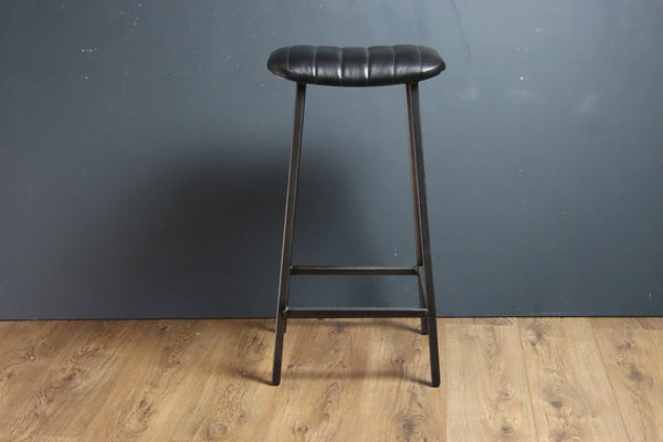 Black leather bar stool