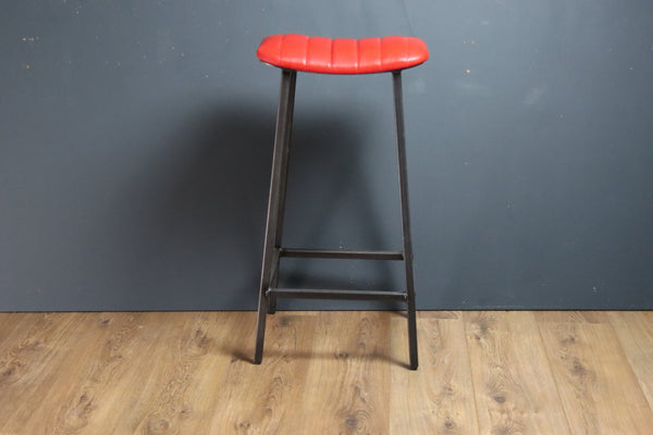 Rhylee - Industrial Style Red Genuine Leather Bar Stool