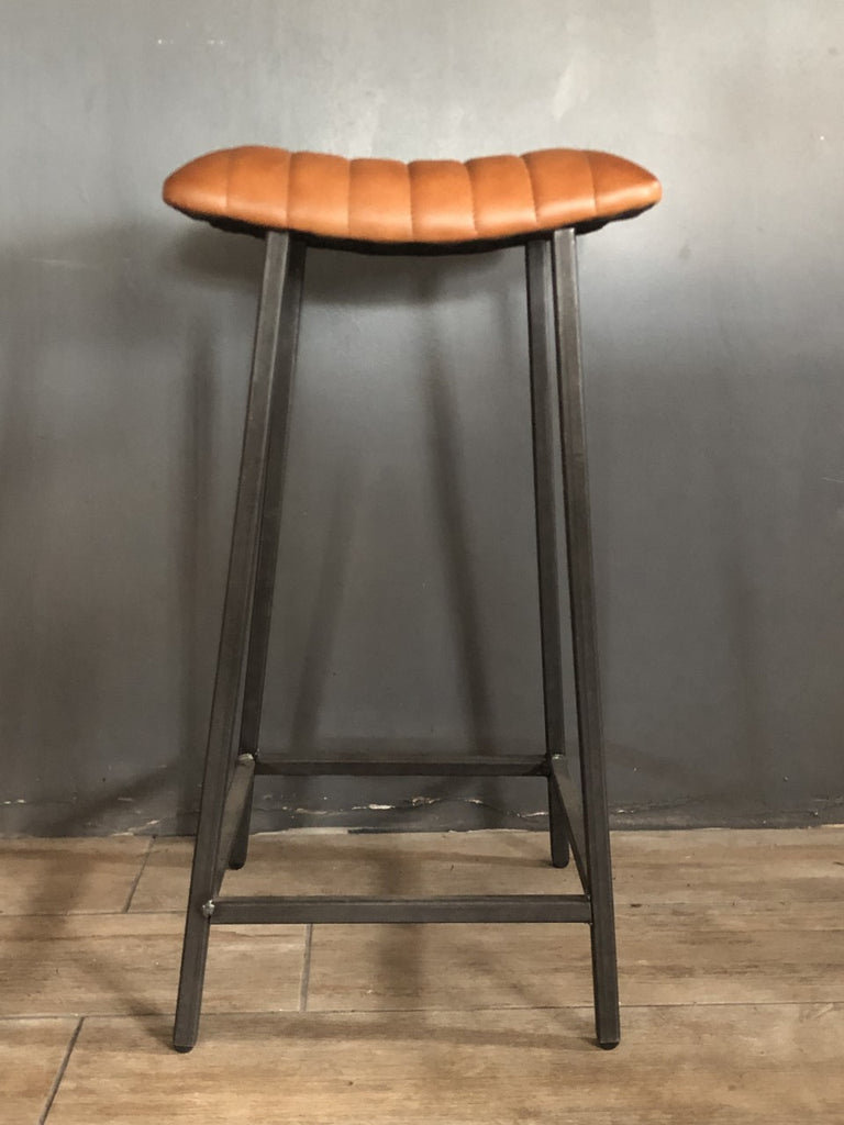 Maria - Geniune Leather Industrial Tan Leather Curved Seat Stool